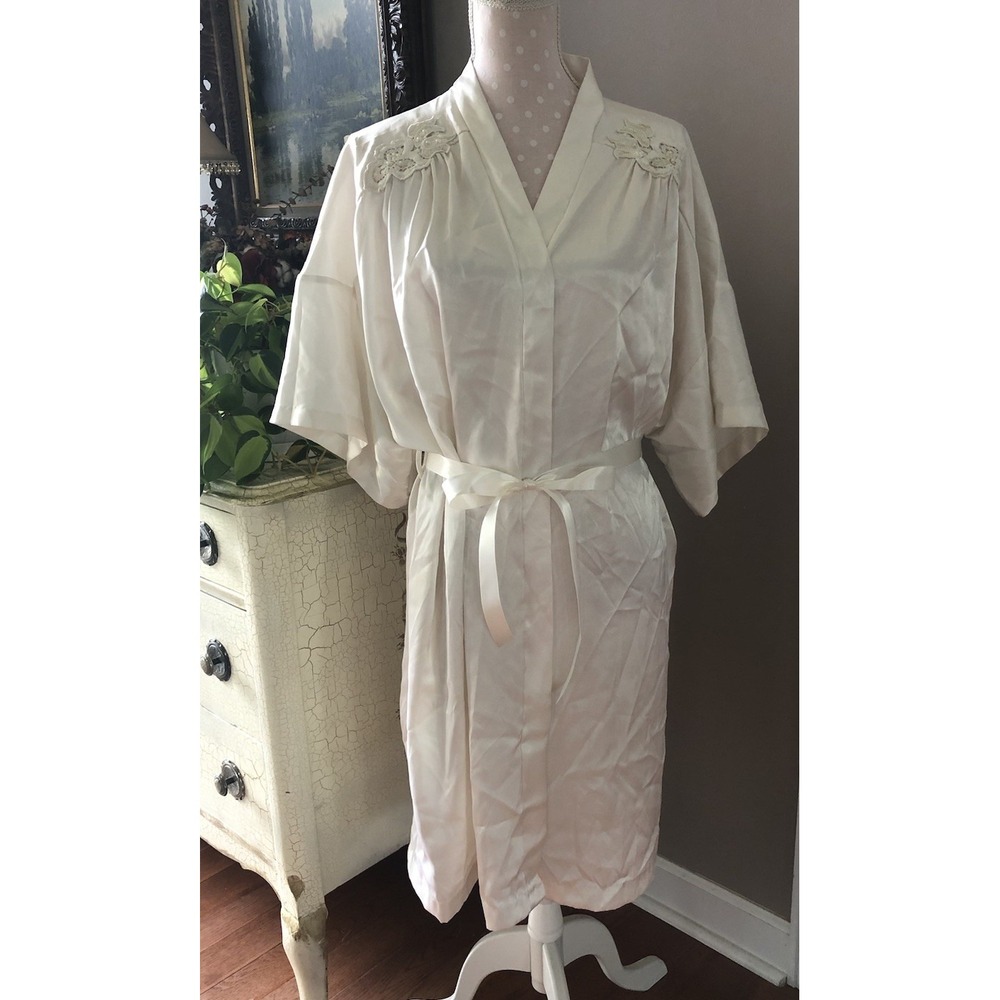 Vtg Cinema Etoile Robe Ivory Embroidery Sequins Bridal Robe Made USA Women's L